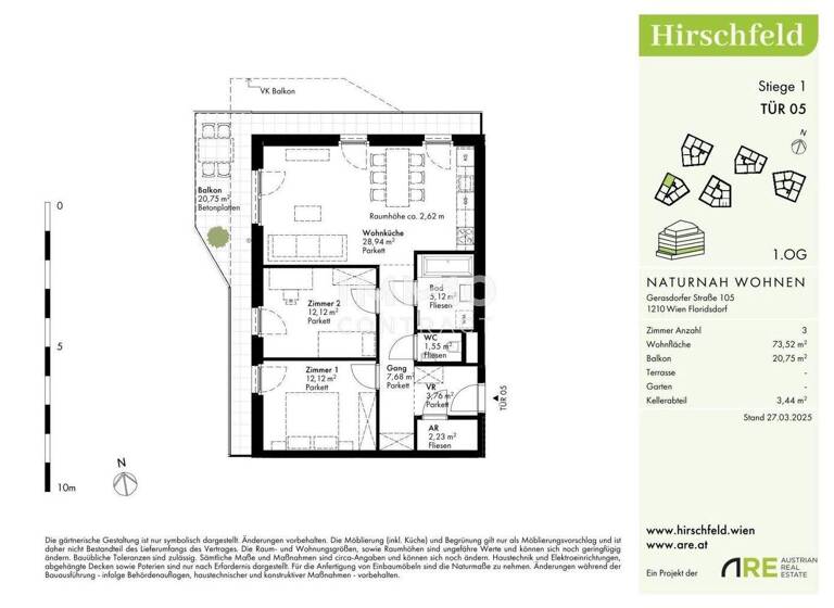 Wohnung zum Kauf - Erstbezug provisionsfrei 440.000 € 3 Zimmer 73,5 m² 1. Geschoss Wien 1210