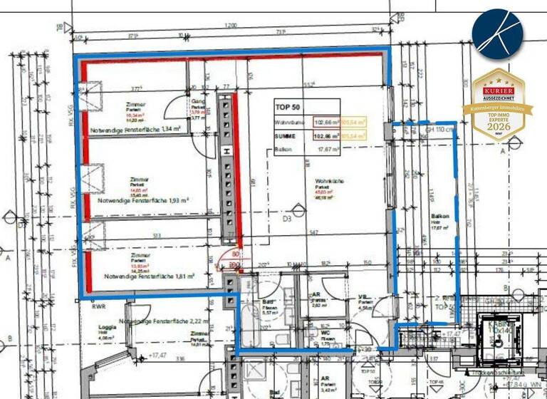 Terrassenwohnung zum Kauf - Erstbezug 619.000 € 4 Zimmer 102,7 m² 5. Geschoss Wien 1100