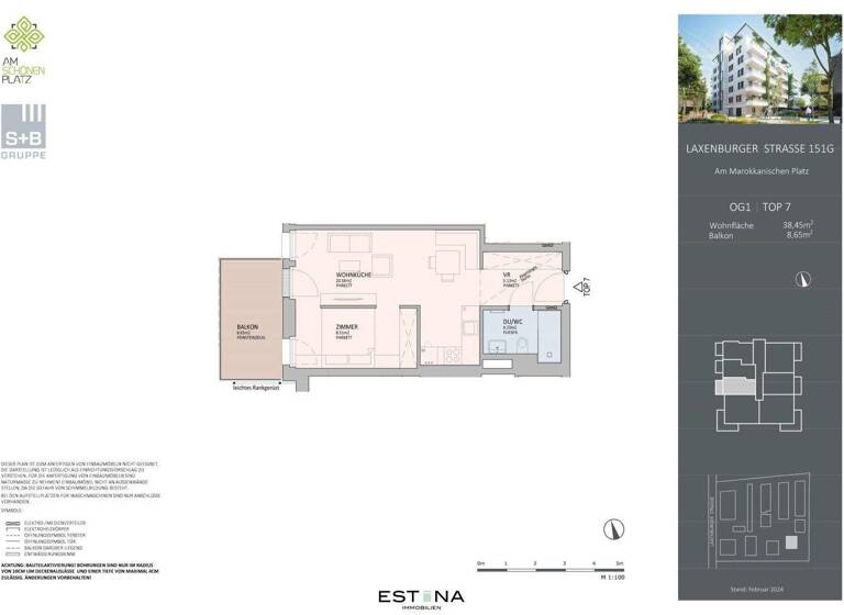 Wohnung zum Kauf - Erstbezug 342.000 € 2 Zimmer 38,4 m² 1. Geschoss Am marokkanischen Platz / Laxenburger Straße Wien 1100