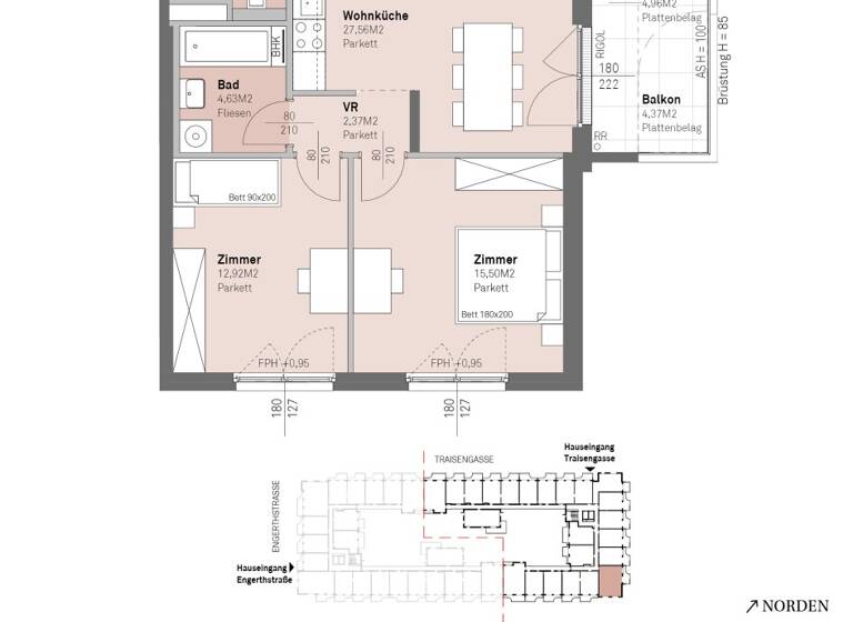 Wohnung zum Kauf - Erstbezug 491.200 € 3 Zimmer 69,1 m² 3. Geschoss frei ab 30.06.2028 Traisengasse 20-22 Wien 1200