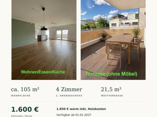 Wohnung zur Miete 1.600 € 4 Zimmer 104,9 m² Geschoss 1/3 frei ab 01.01.2027 Westlicher Stadtgraben 13 Deggendorf Deggendorf 94469