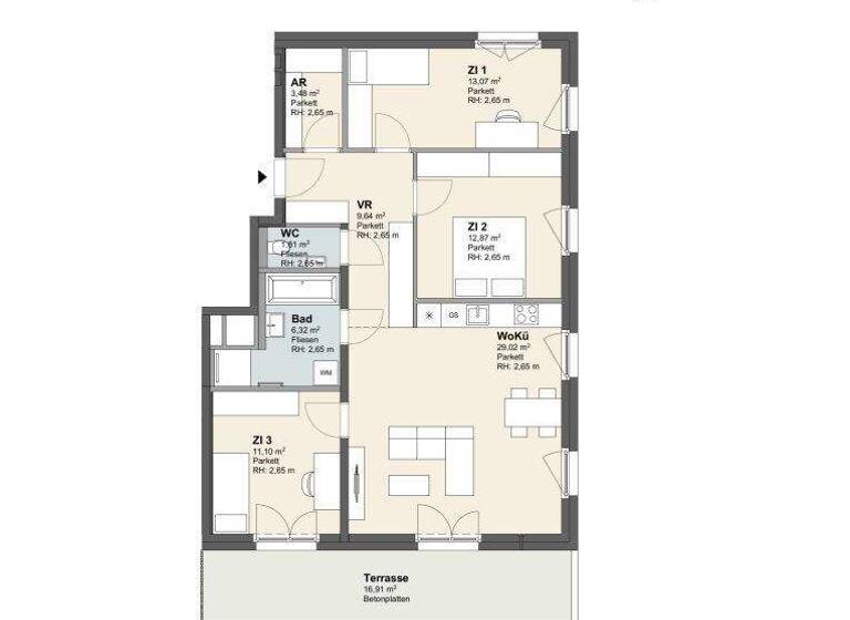 Terrassenwohnung zum Kauf - Erstbezug 498.700 € 4 Zimmer 87,3 m² 1. Geschoss Kremstalstraße 75e Krems an der Donau 3500