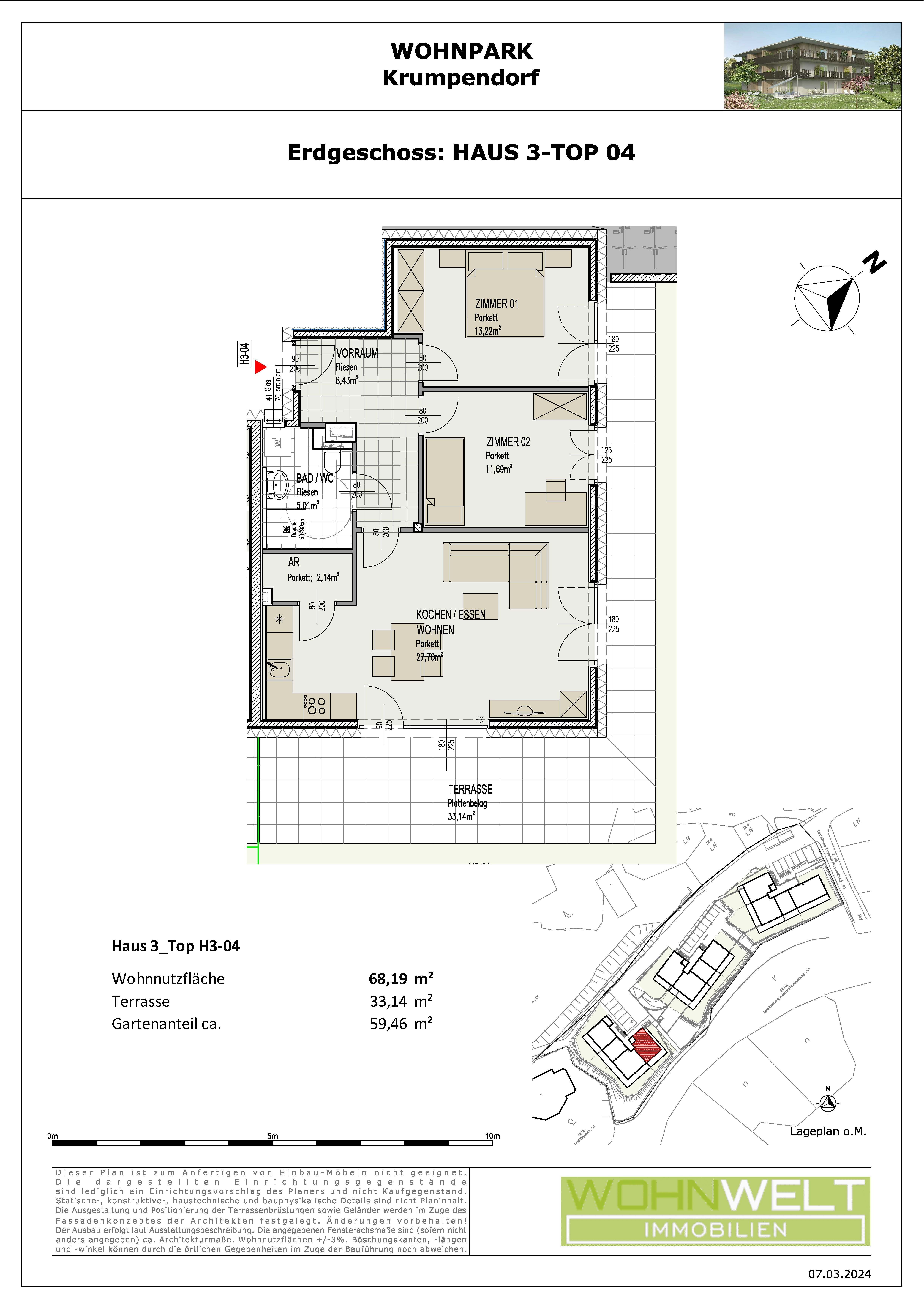 Wohnung zum Kauf provisionsfrei 459.980 € 3 Zimmer 68 m²<br/>Wohnfläche EG<br/>Geschoss Krumpendorf am Wörthersee 9201