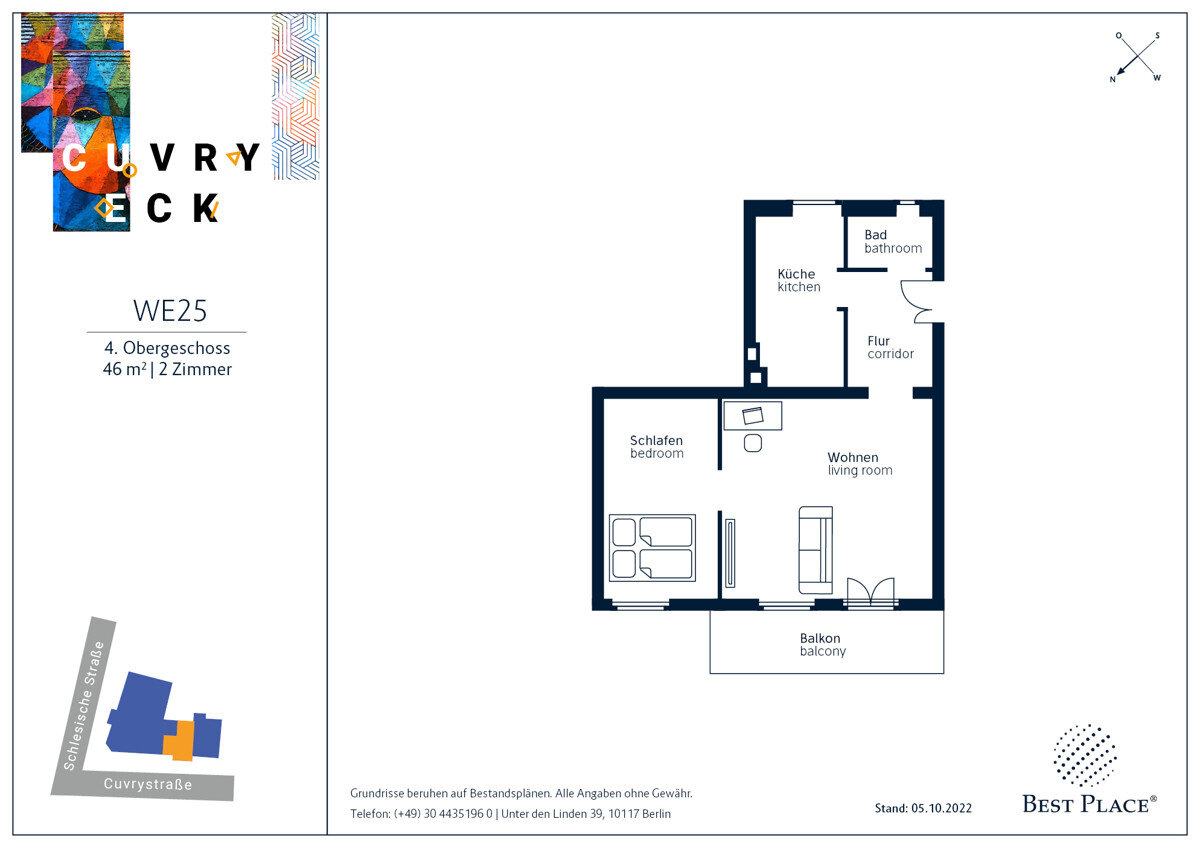 Wohnung zum Kauf provisionsfrei 220.000 € 2 Zimmer 46 m²<br/>Wohnfläche 4.<br/>Geschoss Cuvrystraße 49 Kreuzberg Berlin 10997