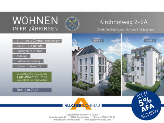 Wohnung zum Kauf - Neubau 467.400 € 2 Zimmer 57 m² 1. Geschoss Zähringen Freiburg im Breisgau / Zähringen 79108