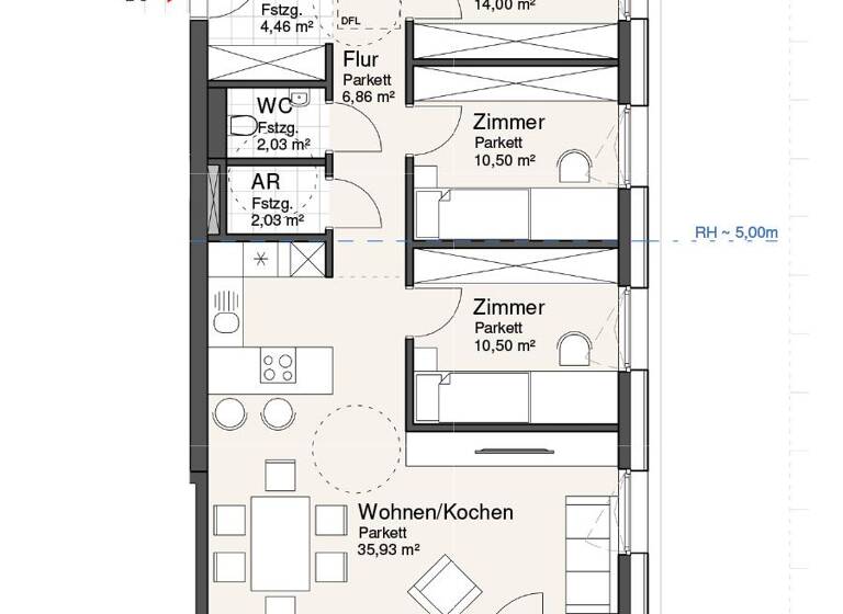Wohnung zum Kauf provisionsfrei 829.444 € 4 Zimmer 92,9 m² Tiefgraben 5310