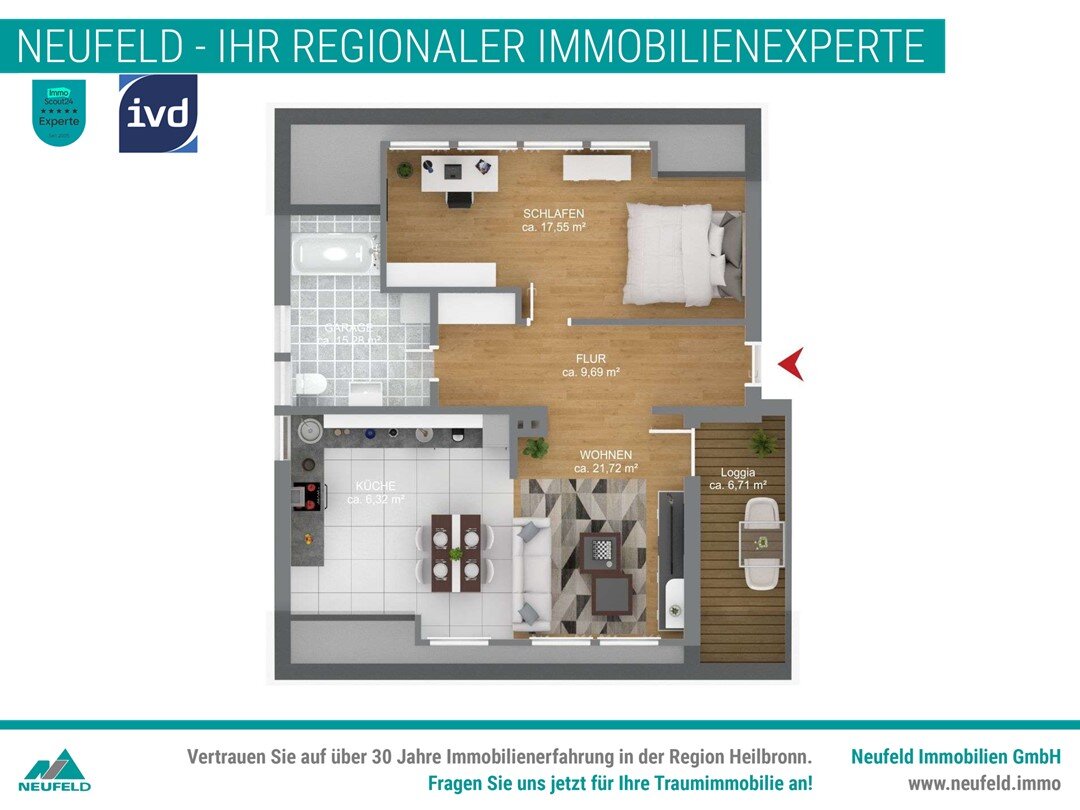 Wohnung zum Kauf 209.900 € 2 Zimmer 66 m²<br/>Wohnfläche Wilhelmstraße 64 Neckarsulm Neckarsulm 74172