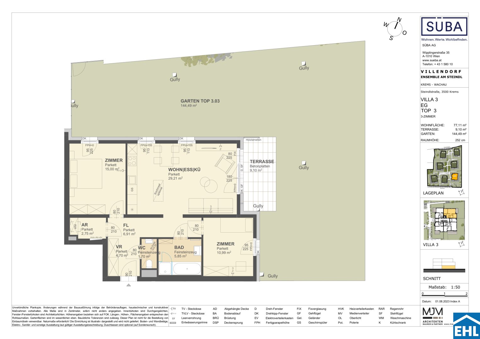 Wohnung zum Kauf 433.000 € 3 Zimmer 77,1 m²<br/>Wohnfläche EG<br/>Geschoss Steindlstraße Krems an der Donau Krems an der Donau 3500