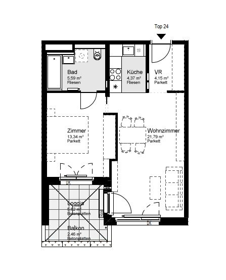 Wohnung zur Miete 647 € 2 Zimmer 49,2 m²<br/>Wohnfläche 3.<br/>Geschoss Wien 1210