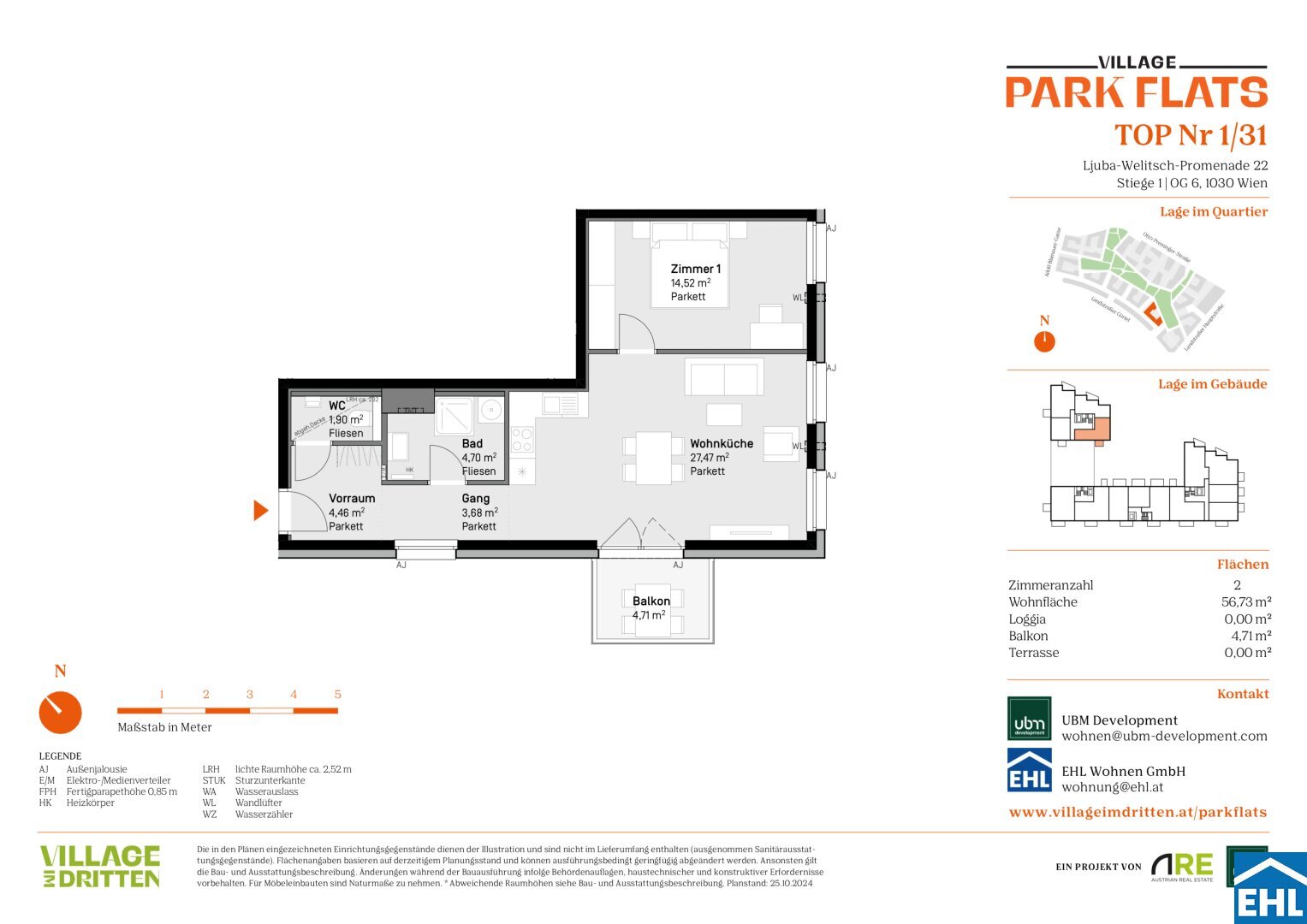 Wohnung zum Kauf 457.000 € 2 Zimmer 56,7 m²<br/>Wohnfläche 6.<br/>Geschoss Ljuba-Welitsch-Promenade Wien 1030