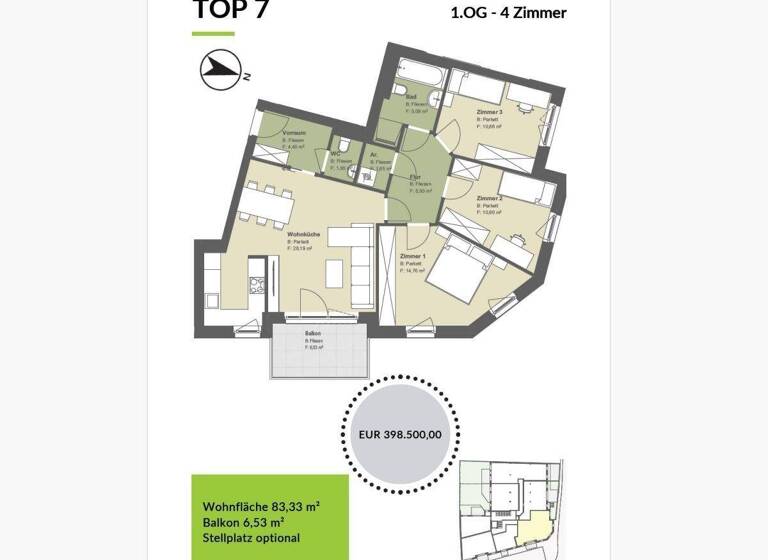 Wohnung zum Kauf provisionsfrei 398.500 € 4 Zimmer 83,3 m² 1. Geschoss Hauptstraße 89 Kritzendorf 3420