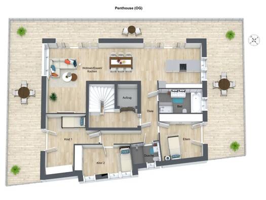 Penthouse zur Miete 2.454 € 4,5 Zimmer 163 m² Geschoss 2/3 frei ab sofort Kochertürn Neuenstadt am Kocher 74196