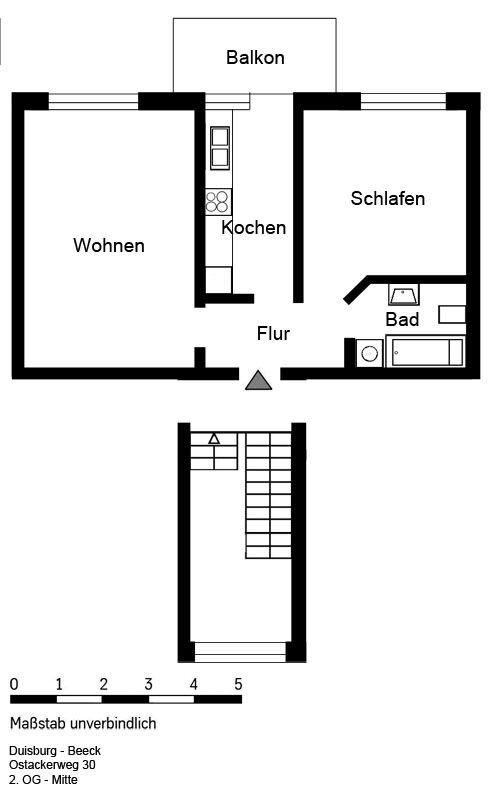 Wohnung zur Miete 439 € 2 Zimmer 53 m²<br/>Wohnfläche 2.<br/>Geschoss Ostackerweg 30 Beeck Duisburg 47139