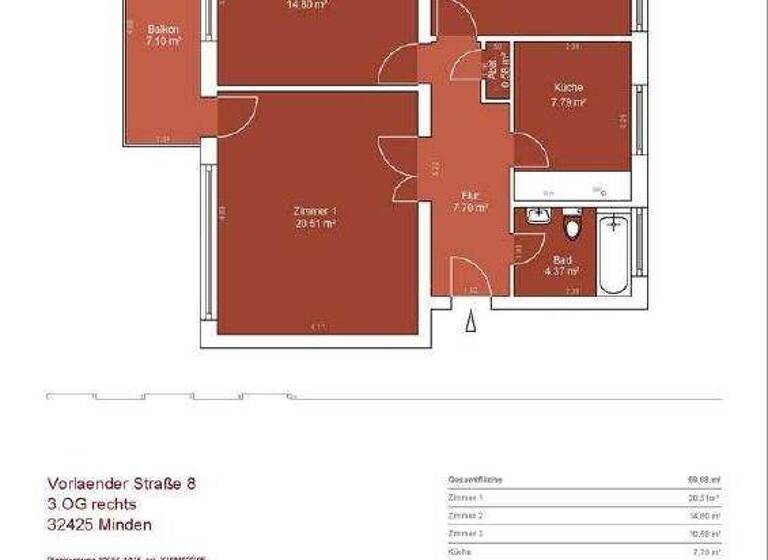 Wohnung zur Miete 1.199 € 3 Zimmer 66 m² frei ab sofort Vorlaenderstr. 8 Innenstadt Minden 32425