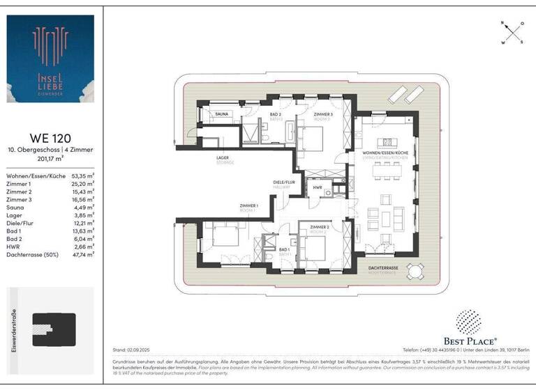 Penthouse zum Kauf 2.399.000 € 4 Zimmer 201,2 m² 10. Geschoss Eiswerderstraße 12 Spandau Berlin 13585