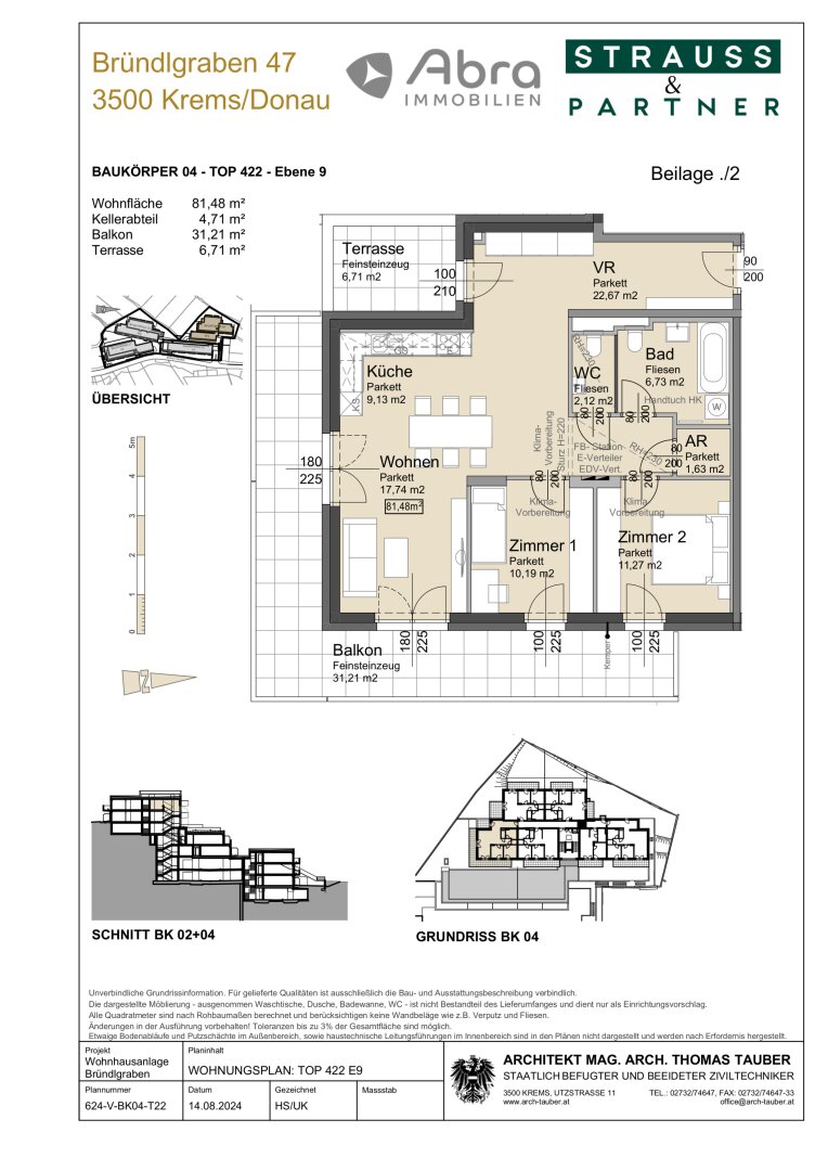 Wohnung zum Kauf 542.600 € 3 Zimmer 81,5 m²<br/>Wohnfläche 4.<br/>Geschoss 01.02.2025<br/>Verfügbarkeit Bründlgraben 47A Krems an der Donau Krems an der Donau 3500