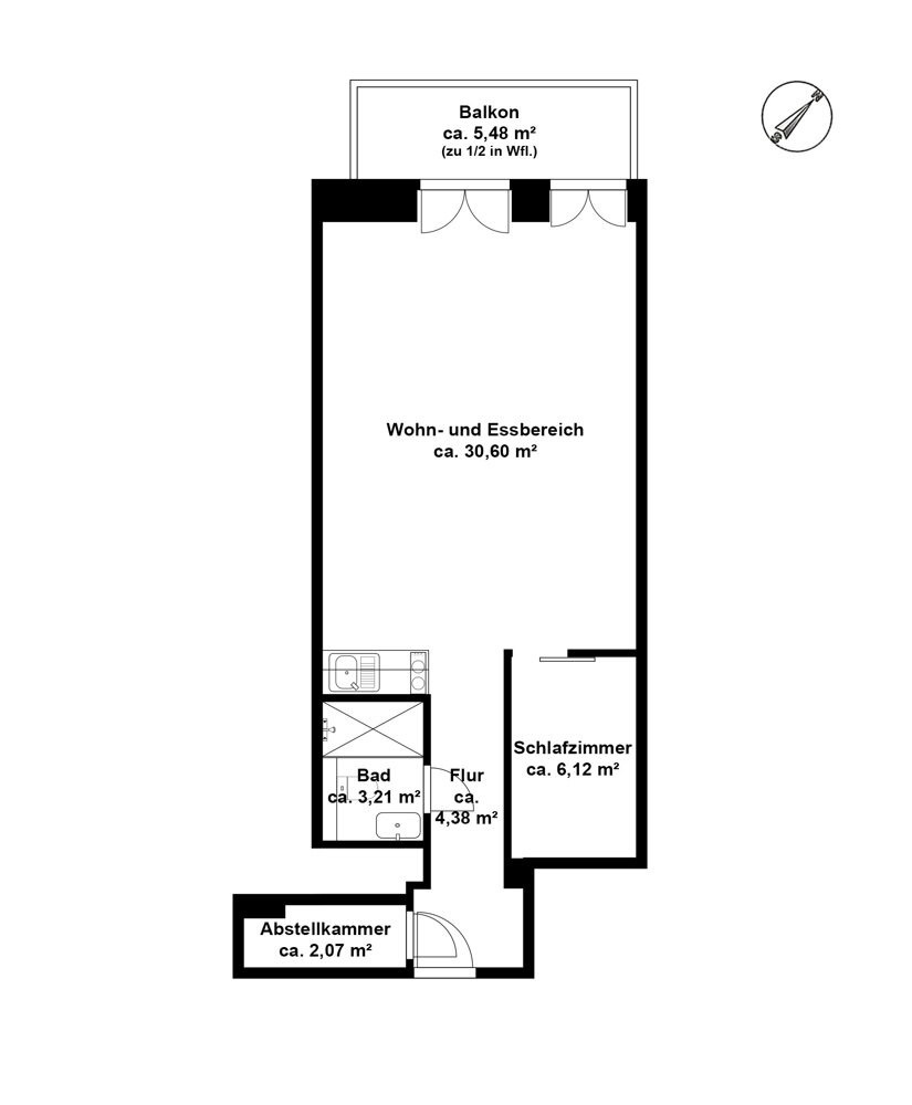 Wohnung zum Kauf 299.000 € 1,5 Zimmer 49,1 m²<br/>Wohnfläche Altstadt - Nordost Ingolstadt 85049