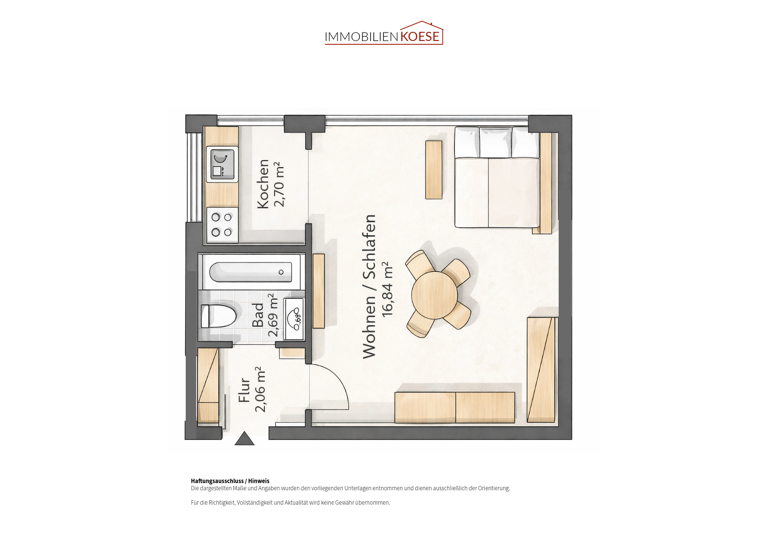 Studio zum Kauf 110.000 € 1 Zimmer 24,3 m² frei ab sofort Sprendlingen Dreieich 63303