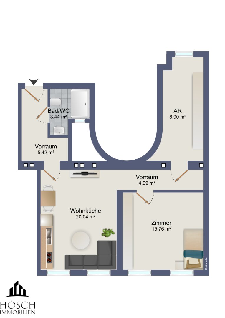 Wohnung zum Kauf 335.000 € 3 Zimmer 57,7 m²<br/>Wohnfläche 2.<br/>Geschoss Wien 1150