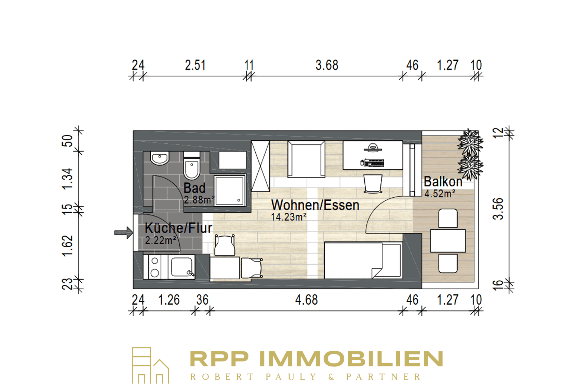 Wohnung zum Kauf 210.000 € 1 Zimmer 21,6 m²<br/>Wohnfläche 3.<br/>Geschoss St. Ulrich München 80687