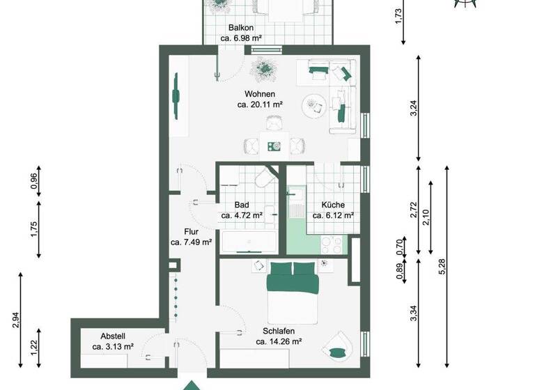 Wohnung zum Kauf 106.000 € 2 Zimmer 59,3 m² 1. Geschoss Stadtfeld West Magdeburg 39110