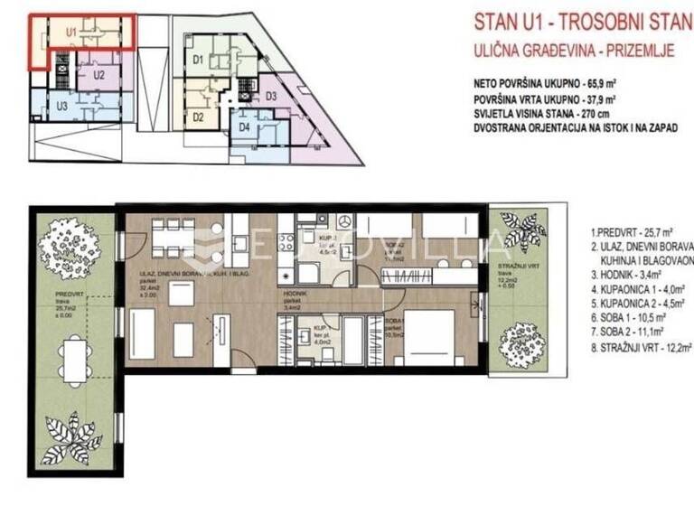 Wohnung zum Kauf 450.000 € 2 Zimmer 79 m² Padovceva Masiceva - Dobri dol