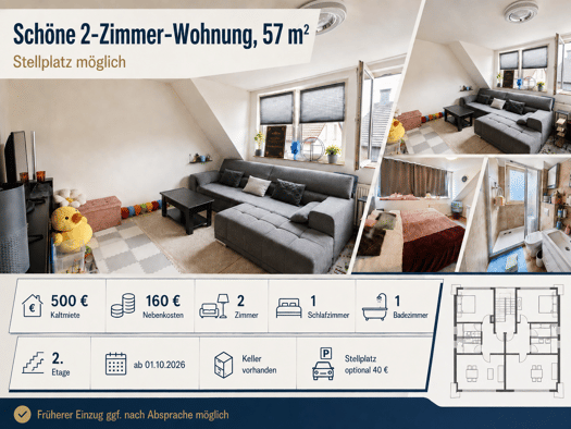Wohnung zur Miete 500 € 2 Zimmer 57 m² Geschoss 2/3 frei ab 01.10.2026 Eschstraße 94 Baukau-Ost Herne 44629