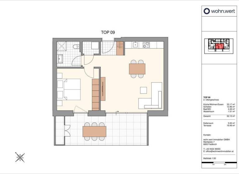 Wohnung zum Kauf - Erstbezug 375.000 € 2 Zimmer 52,1 m² 2. Geschoss Kalkofenweg 24 B+C Götzis 6840