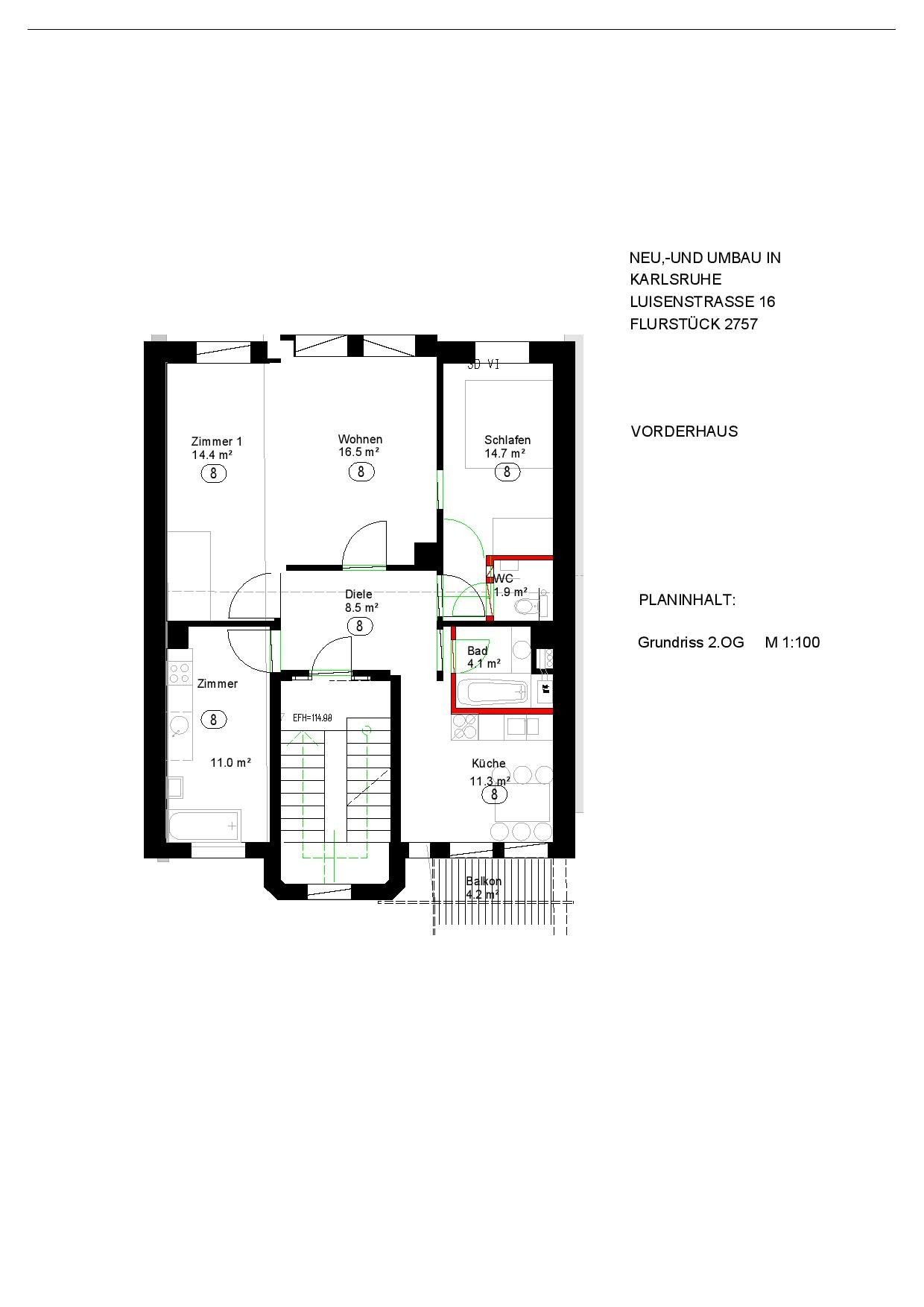 Wohnung zur Miete 700 € 85 Zimmer 85 m²<br/>Wohnfläche ab sofort<br/>Verfügbarkeit Luisenstraße 16 Südstadt - Südlicher Teil Karlsruhe 76137