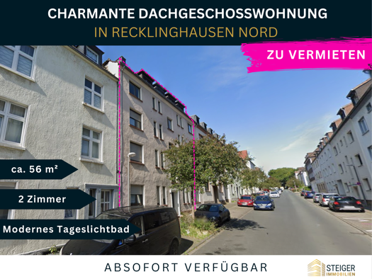 Wohnung zur Miete 360 € 2 Zimmer 56 m² 4. Geschoss frei ab sofort Stadtmitte Recklinghausen 45657