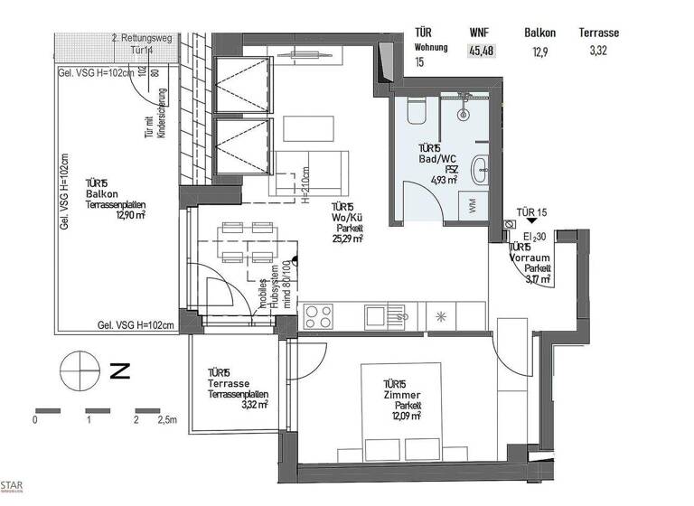 Wohnung zum Kauf - Erstbezug 279.000 € 2 Zimmer 45,5 m² 3. Geschoss frei ab 01.03.2026 Wien 1220