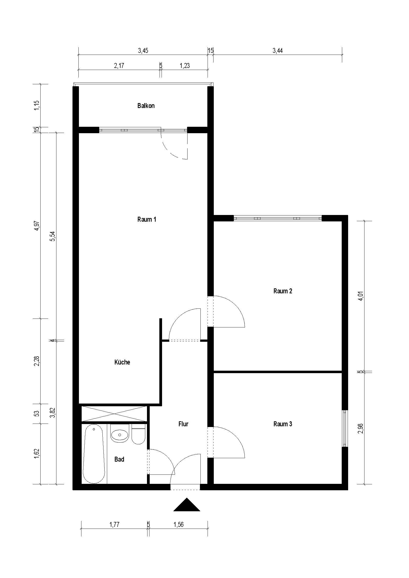 Wohnung zur Miete 388 € 3 Zimmer 57 m²<br/>Wohnfläche 1.<br/>Geschoss Alfred-Delp-Ring 23 Roter Berg Erfurt 99087