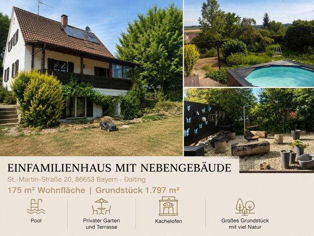 Einfamilienhaus zum Kauf provisionsfrei 395.000 € 6,5 Zimmer 175 m² 1.797 m² Grundstück St.-Martin-Straße 20 Daiting Daiting 86653
