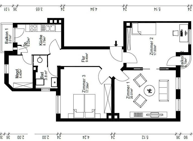 WG-Zimmer zur Miete 1.765 € 3,5 Zimmer 85 m² Geschoss 1/5 frei ab 01.05.2026 Blücherplatz Kiel 24105