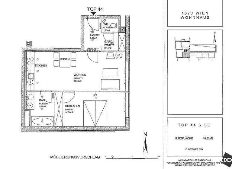 Wohnung zur Miete 997 € 2 Zimmer 49,5 m² 6. Geschoss Wien 1070