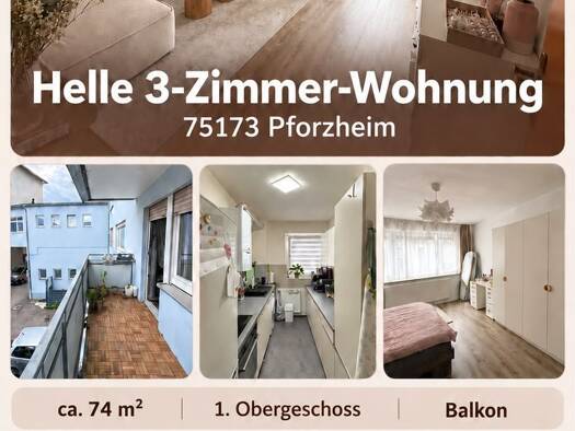 Wohnung zur Miete 785 € 3 Zimmer 74 m² Geschoss -1/5 frei ab sofort Jahnstraße 23 Südweststadt Pforzheim 75173