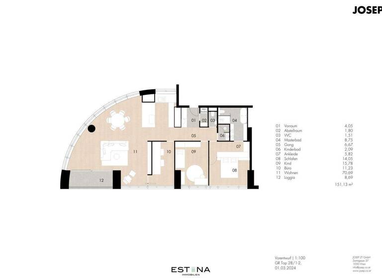 Wohnung zum Kauf - Erstbezug 1.475.000 € 4 Zimmer 151,2 m² 28. Geschoss Wagramer Straße Wien 1220