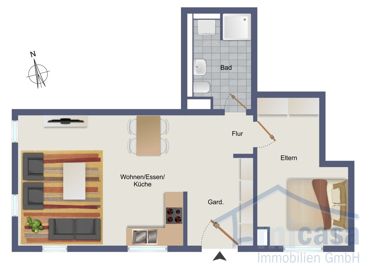 Wohnung zum Kauf provisionsfrei 225.000 € 2 Zimmer 43,5 m²<br/>Wohnfläche 1.<br/>Geschoss Esslinger Straße 42 Unterensingen 72669