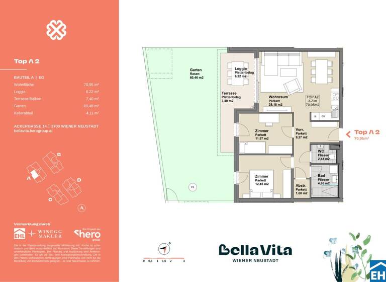 Wohnung zum Kauf - Erstbezug 359.900 € 3 Zimmer 71 m² EG Ackergasse Wiener Neustadt 2700