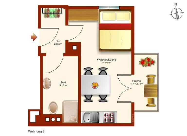 Studio zum Kauf 135.000 € 1 Zimmer 23,9 m² 1. Geschoss frei ab sofort Peißenberg 82380