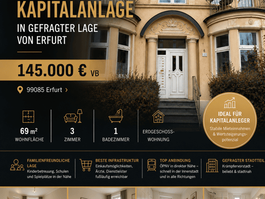 Wohnung zum Kauf 145.000 € 3 Zimmer 69 m² Johannesvorstadt Erfurt 99085