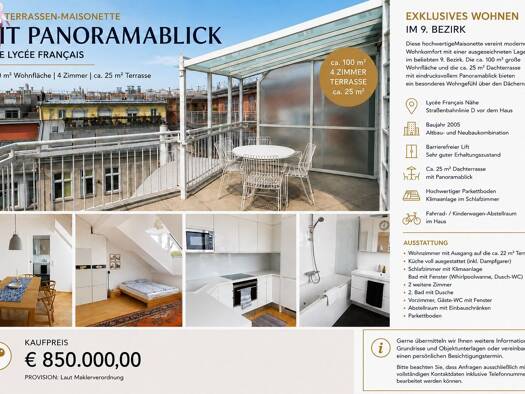 Wohnung zum Kauf 850.000 € 4 Zimmer 100 m² 3. Geschoss Alsergrund 1090