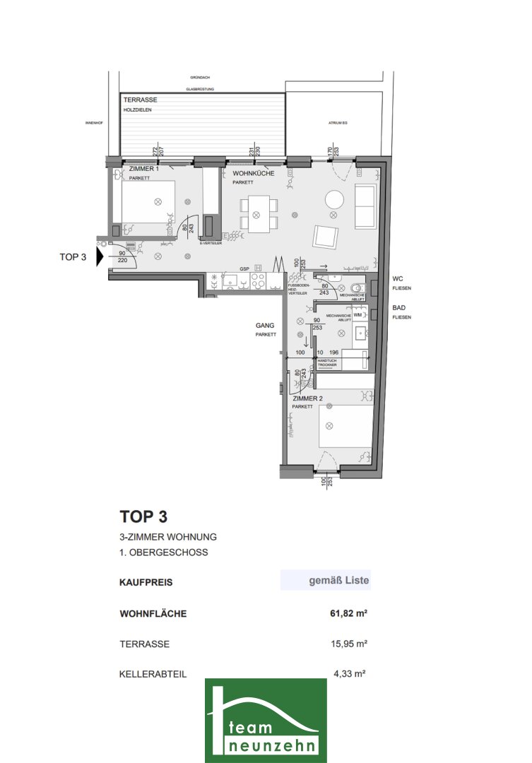 Wohnung zum Kauf 416.555 € 3 Zimmer 61,2 m²<br/>Wohnfläche 1.<br/>Geschoss Sandleitengasse 64 Wien 1170