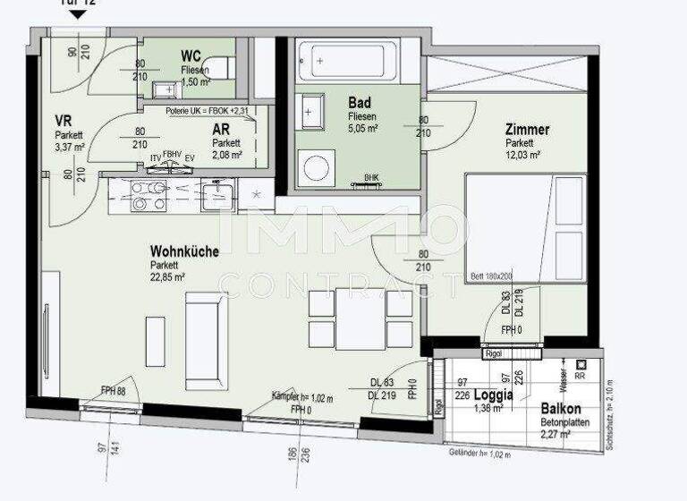 Wohnung zum Kauf - Erstbezug 295.900 € 2 Zimmer 48,3 m² 1. Geschoss Wien 1210