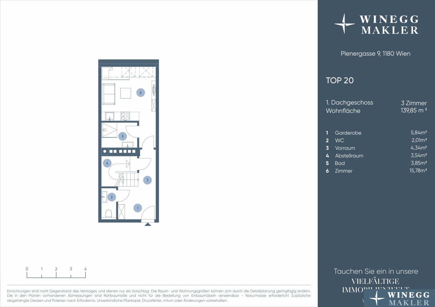 Wohnung zum Kauf 1.390.000 € 3,5 Zimmer 139,9 m²<br/>Wohnfläche 4.<br/>Geschoss Plenergasse Wien 1180