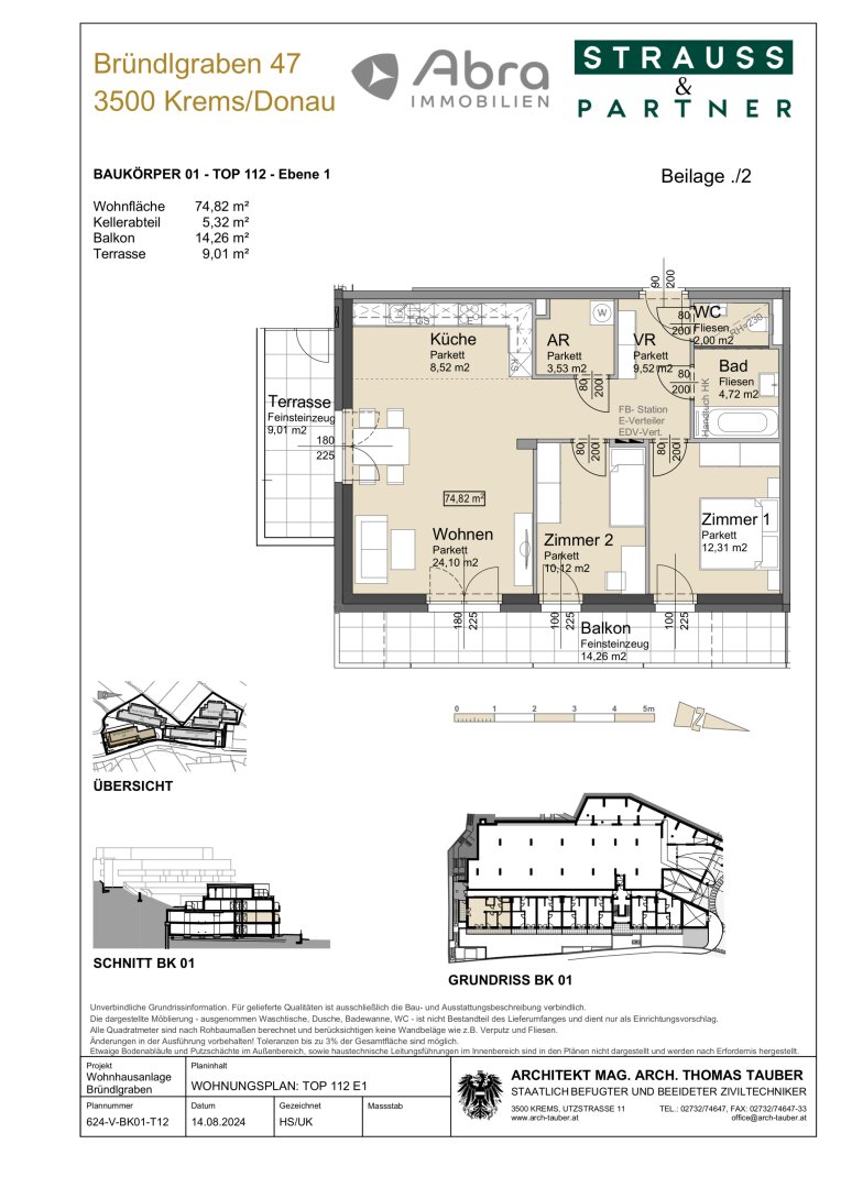 Wohnung zur Miete 1.212 € 3 Zimmer 74,8 m²<br/>Wohnfläche 1.<br/>Geschoss 01.02.2025<br/>Verfügbarkeit Bründlgraben 45 Krems an der Donau Krems an der Donau 3500