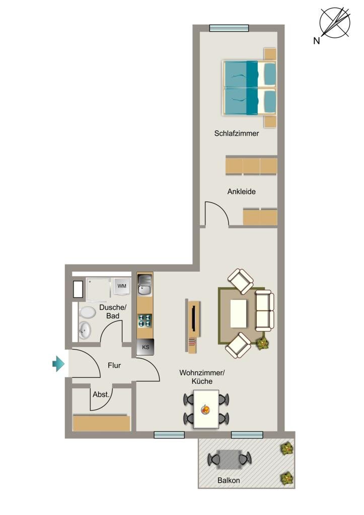 Wohnung zur Miete 754 € 2,5 Zimmer 66,1 m²<br/>Wohnfläche 3.<br/>Geschoss Berswordtstraße 9 Westfalenhalle Dortmund 44139