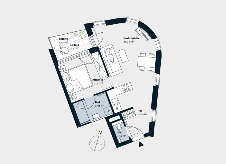 Wohnung zur Miete - Erstbezug 973 € 2 Zimmer 48,5 m² 1. Geschoss frei ab 15.03.2026 Aßmayergasse Wien 1120