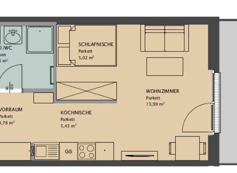 Studio zur Miete 696 € 1 Zimmer 5. Geschoss frei ab sofort Meldemannstraße Wien 1200