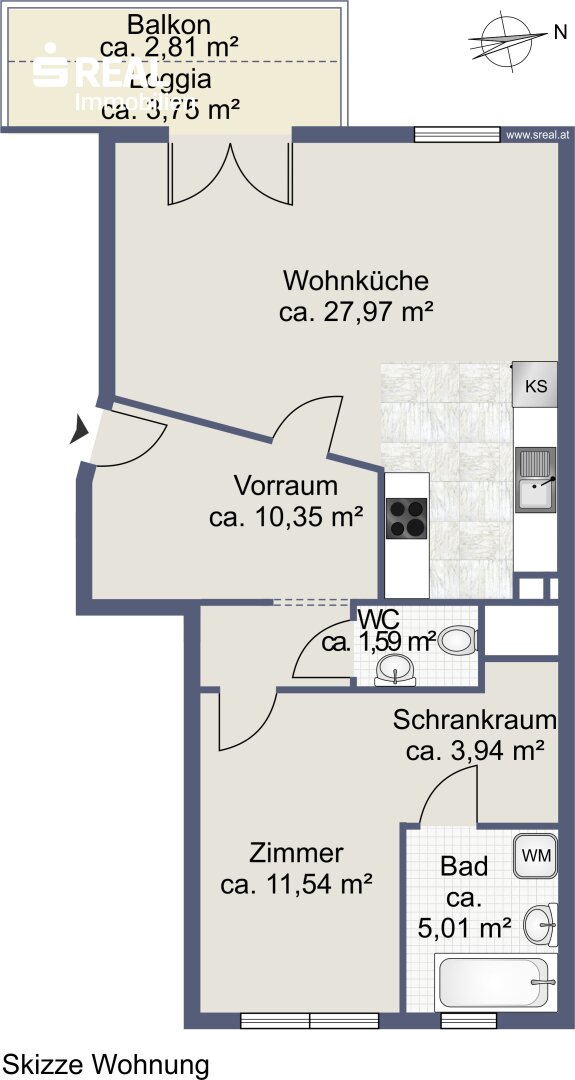 Wohnung zum Kauf 335.000 € 2 Zimmer 60,4 m²<br/>Wohnfläche 4.<br/>Geschoss Wien 1120